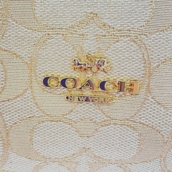 Coach Signature Jacquard Small Dufflette Beige Gold Shoulder Bag 25697 With COA - Picture 4 of 13